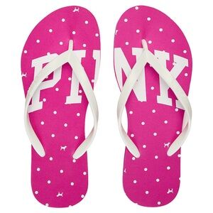 PINK Victoria’s Secret Polka Dot Flip Flops in Hot Pink with White Straps
